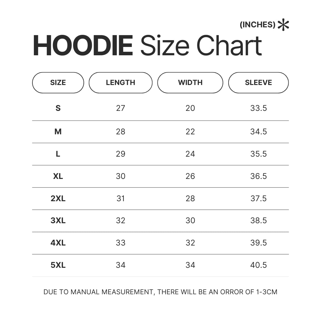 Hoodie Size Chart - Neck Deep Store