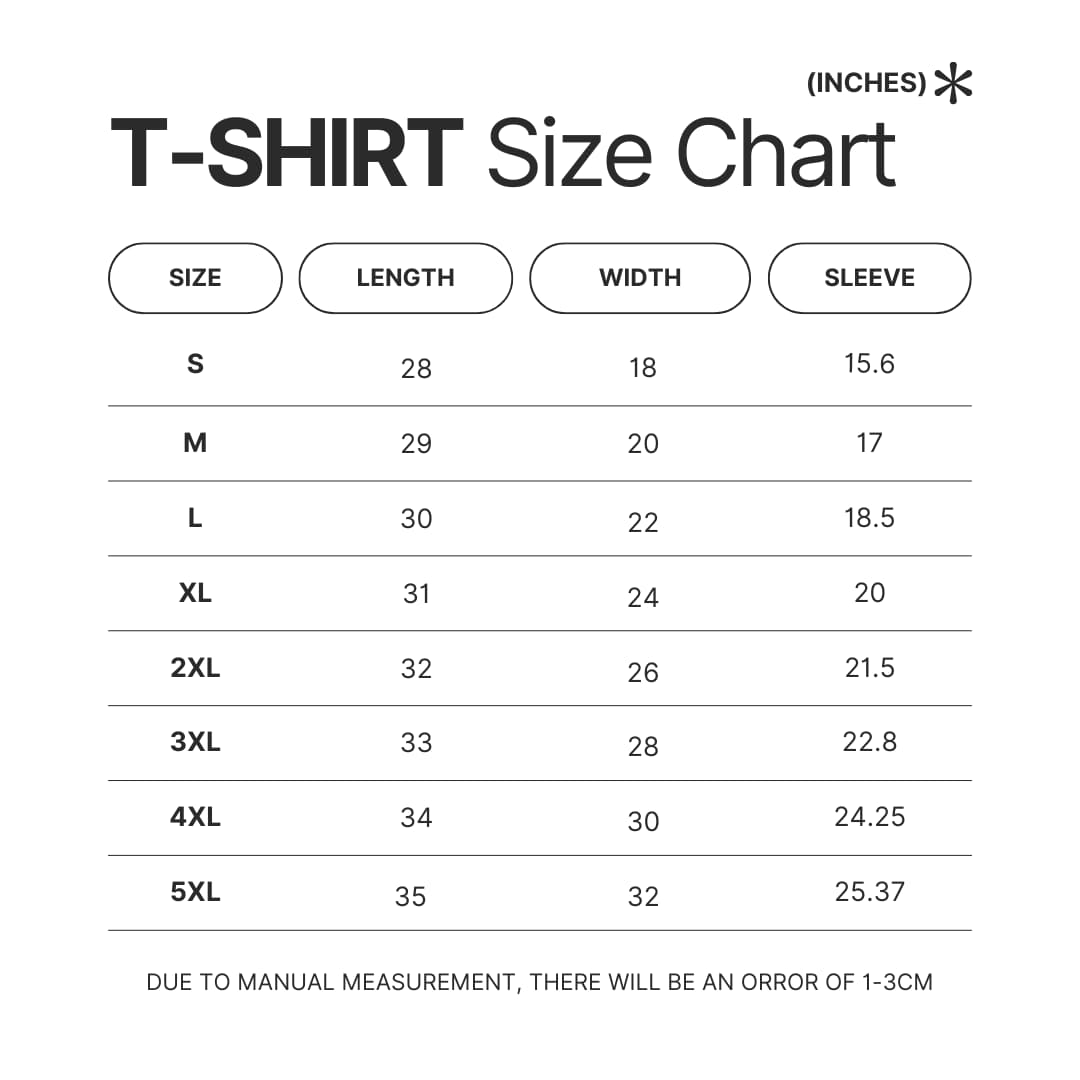 T shirt Size Chart - Neck Deep Store