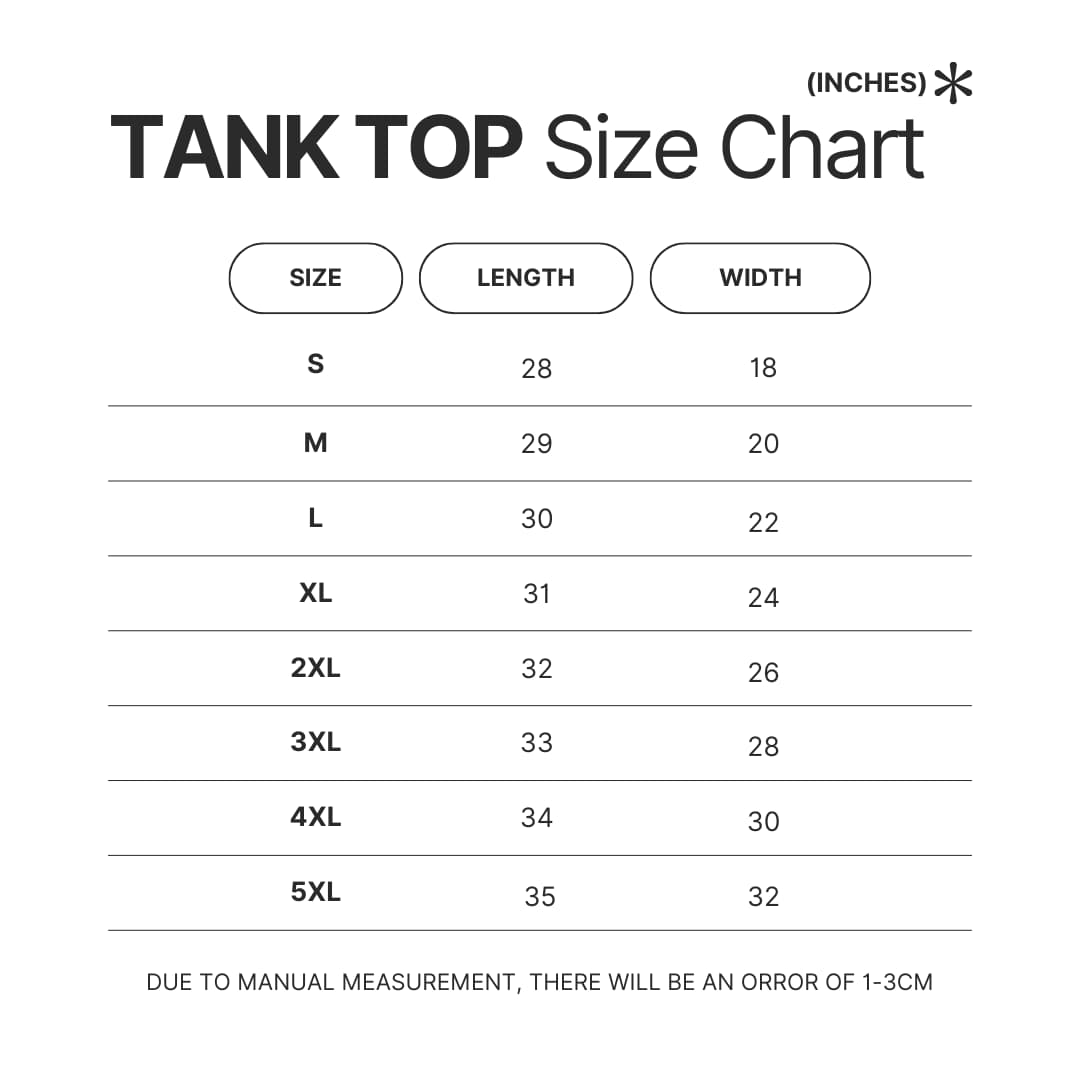 Tank Top Size Chart - Neck Deep Store