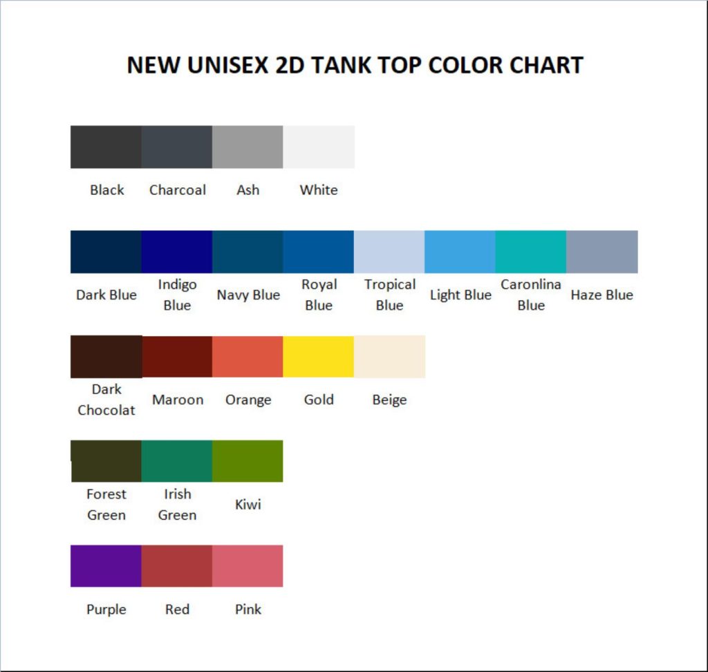 tank top color chart - Neck Deep Store